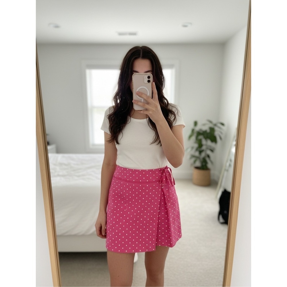 Skirtology Pink Polka Dot Skirt Size 12 Cotton Stretch Casual Preppy Twee